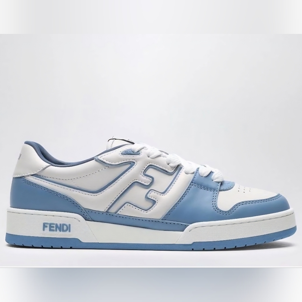$970 Fendi Match Leather Sneakers Men's/Unisex Blue & White UK 6 US 7 EU 40 BNIB